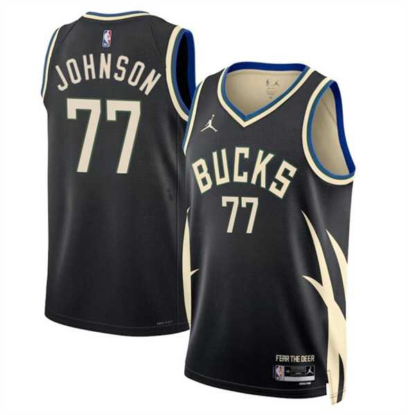 Men%27s Milwaukee Bucks #77 AJ Johnson Black 2024 Draft Statement Edition Stitched Basketball Jersey Dzhi